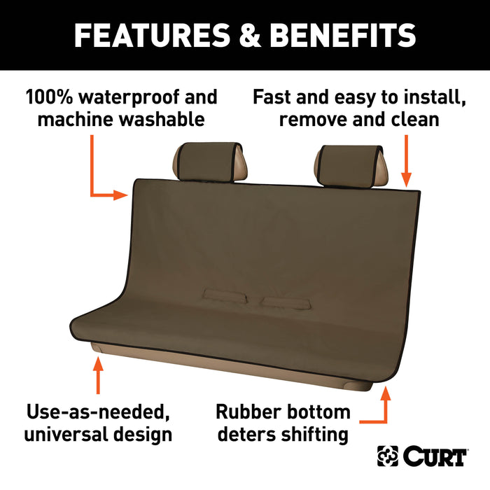 CURT Seat Defender 58-Inch x 55-Inch Brown Waterproof Universal Bench Car Seat Cover Protector Model 18512