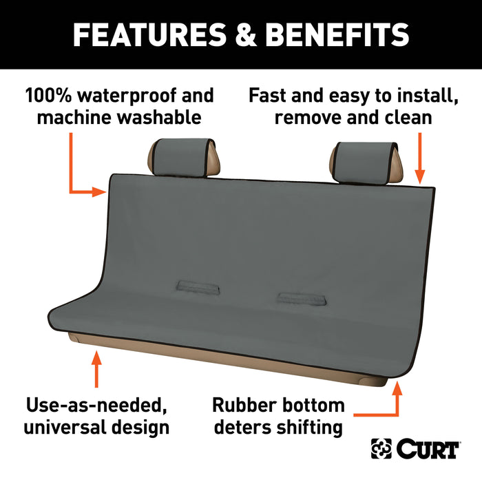 CURT Seat Defender 58-Inch x 63-Inch Grey Waterproof Universal Extra-Large Bench Truck Seat Cover Protector Model 18520