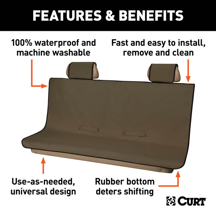 CURT Seat Defender 58-Inch x 63-Inch Brown Waterproof Universal Extra-Large Bench Truck Seat Cover Protector Model 18522