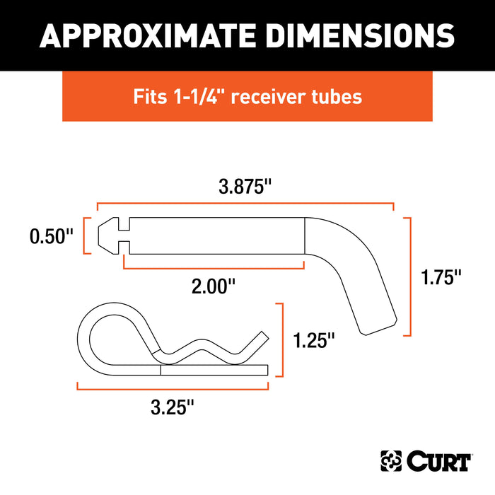 CURT Trailer Hitch Pin & Clip with Grooved Head, 1/2-Inch Diameter, Fits 1-1/4-Inch Receiver Model 21403