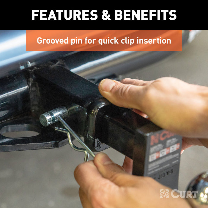 CURT Trailer Hitch Pin & Clip with Grooved Head, 1/2-Inch Diameter, Fits 1-1/4-Inch Receiver Model 21403