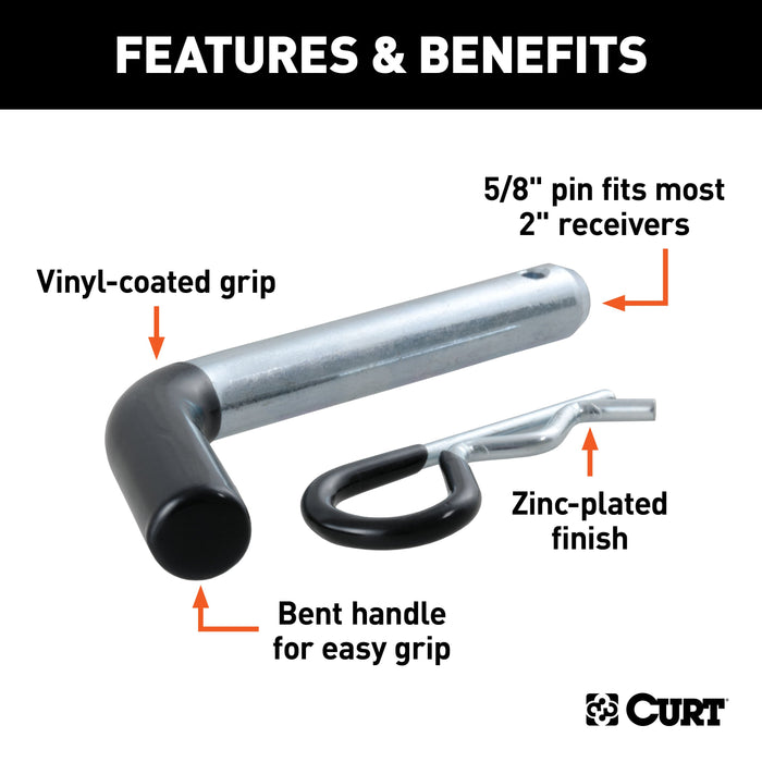 CURT Trailer Hitch Pin & Clip with Vinyl-Coated Grip, 5/8-Inch Diameter, Fits 2-Inch Receiver Model 21510