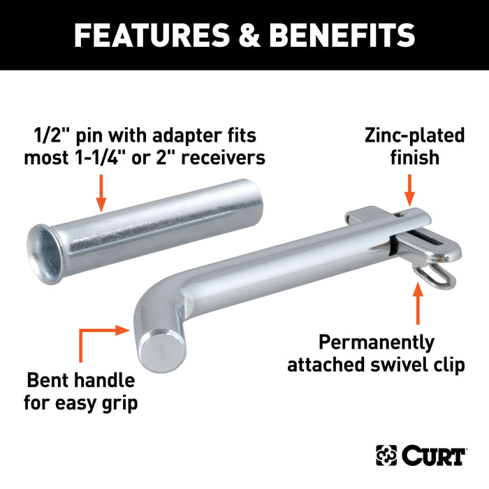 CURT Swivel Trailer Hitch Pin, 1/2-Inch Diameter with 5/8-Inch Adapter ...
