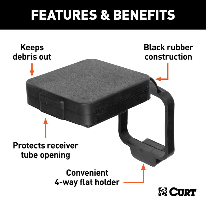 CURT Rubber Trailer Hitch Cover with 4-Way Flat Wiring Holder, Fits 2-Inch Receiver Model 21728