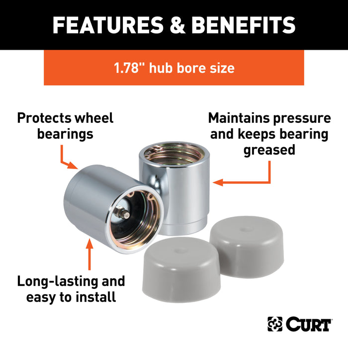 CURT 1.78-Inch Trailer Wheel Bearing Protectors and Dust Covers, 2-Pack Model 22178