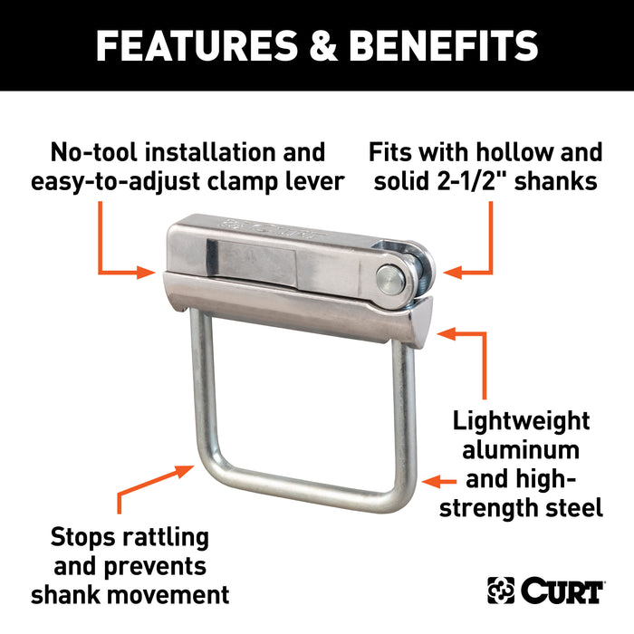 CURT No-Tool Anti-Rattle Hitch Clamp Tightener for 2-1/2-Inch Receiver, Hollow or Solid Shanks Model 22320