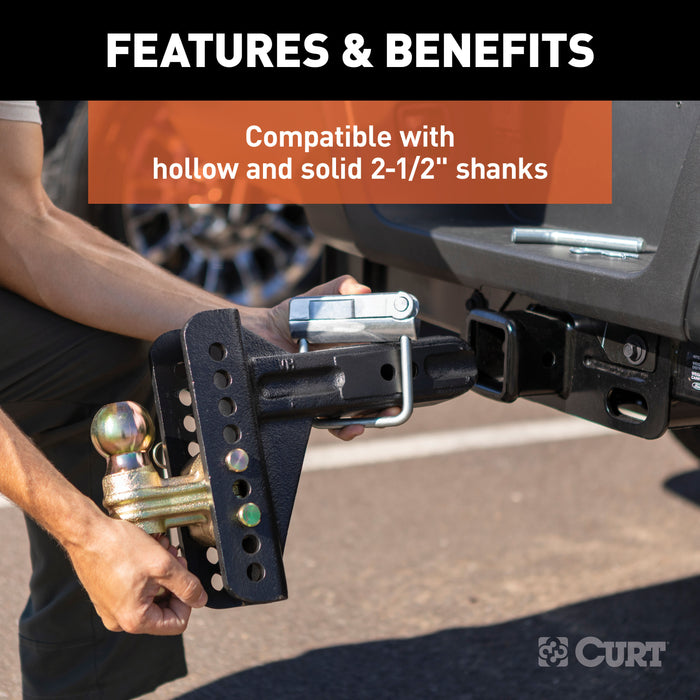 CURT No-Tool Anti-Rattle Hitch Clamp Tightener for 2-1/2-Inch Receiver, Hollow or Solid Shanks Model 22320
