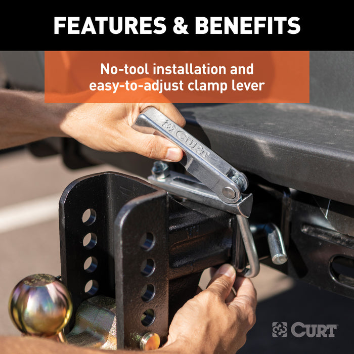 CURT No-Tool Anti-Rattle Hitch Clamp Tightener for 2-1/2-Inch Receiver, Hollow or Solid Shanks Model 22320