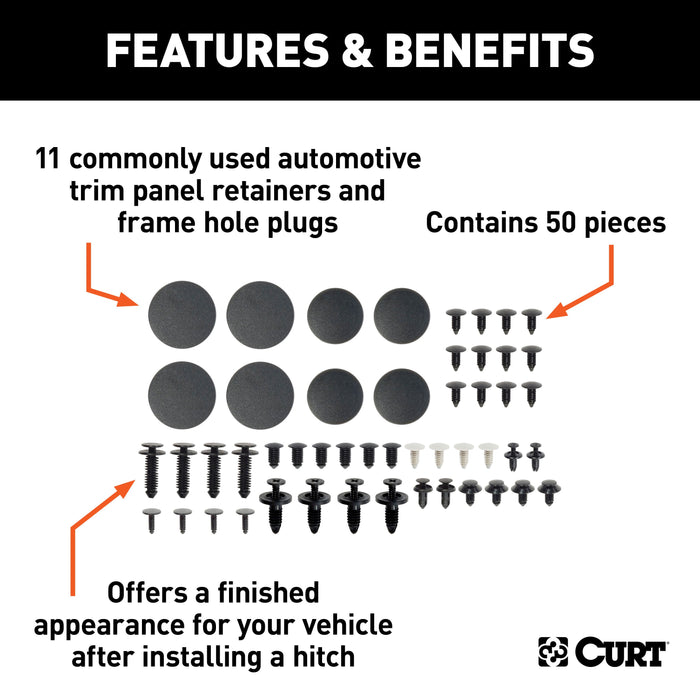 CURT Assorted Automotive Trim Panel Retainers & Frame Hole Plugs, 50 Pieces Model 22322