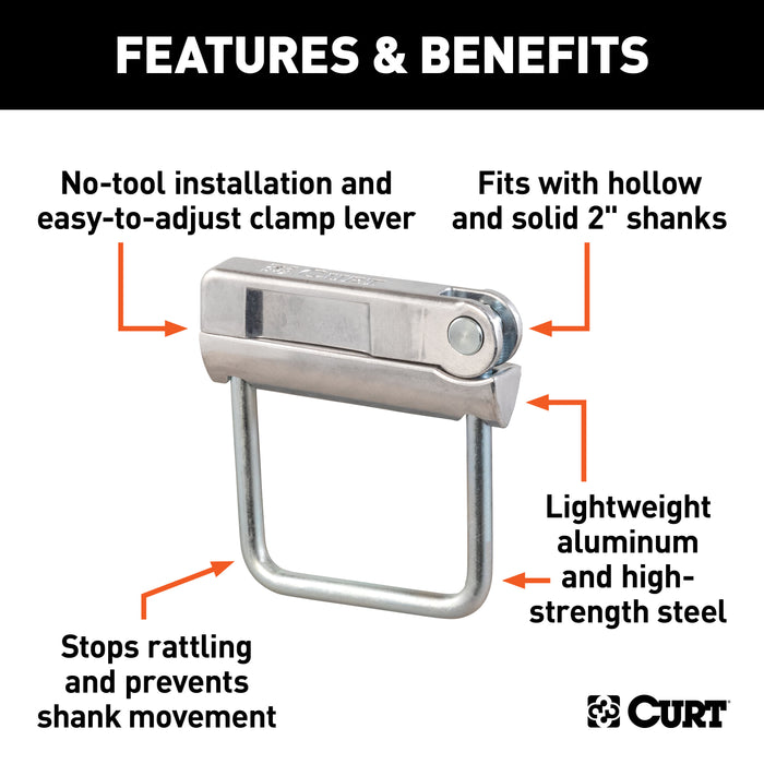 CURT No-Tool Anti-Rattle Hitch Clamp Tightener for 2-Inch Receiver, Hollow or Solid Shanks Model 22325