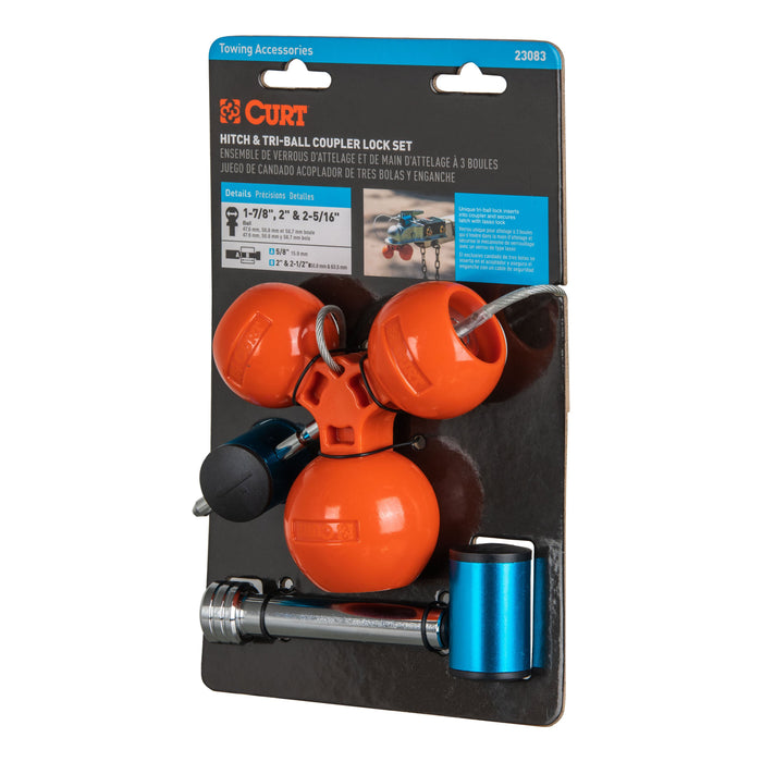 CURT Hitch and Tri-Ball Coupler Lock Set, Fits 2 or 2-1/2-Inch Receiver, All Standard Couplers Model 23083