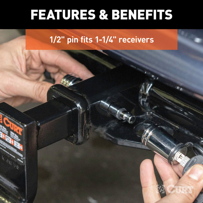 CURT Trailer Hitch Lock, 1/2-Inch Pin Diameter, Fits 1-1/4-Inch Receiver Model 23501