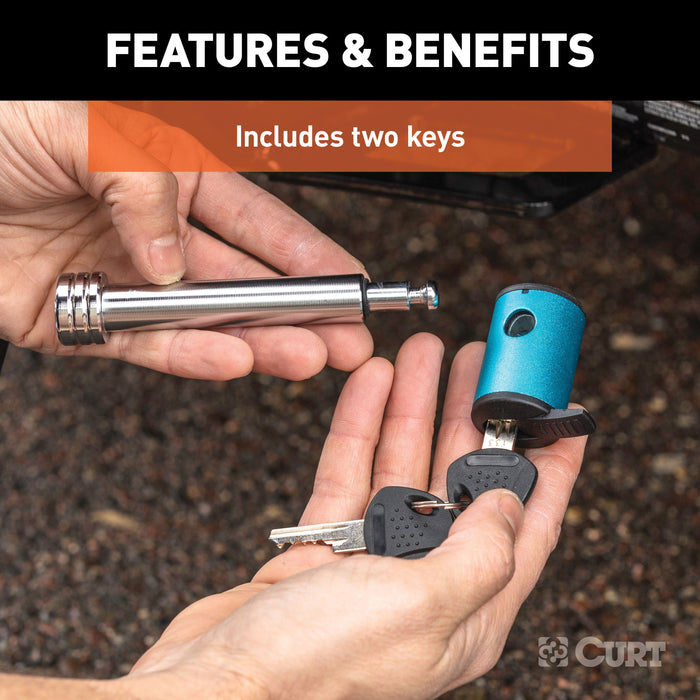 CURT Right-Angle Trailer Hitch Lock, 5/8-Inch Pin Diameter, Fits 2 or 2-1/2-Inch Receiver Model 23504