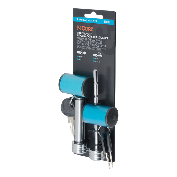 CURT Right-Angle Trailer Lock Set, 5/8-Inch Pin for 2-Inch Receiver, 1/4 x 3-Inch Coupler Span Model 23505