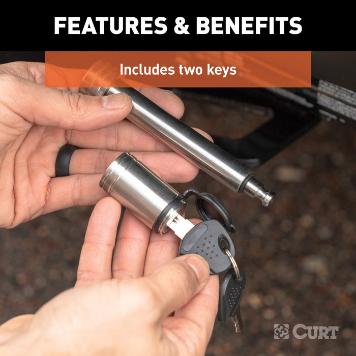 CURT Stainless Steel Trailer Hitch Lock, 5/8-Inch Pin Diameter, Fits 2 or 2-1/2-Inch Receiver Model 23519