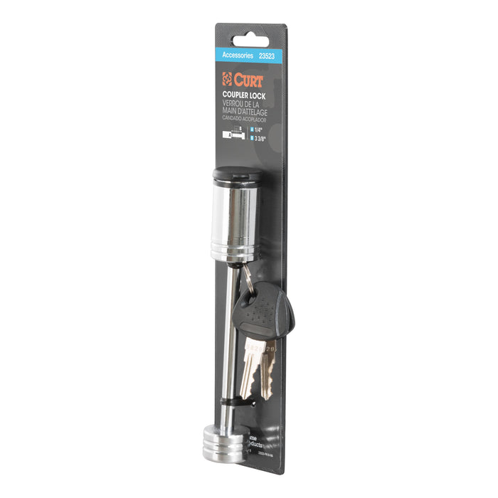 CURT Chrome Trailer Tongue Coupler Lock, 1/4-Inch Pin Diameter, Up to 3-3/8-Inch Span Model 23523