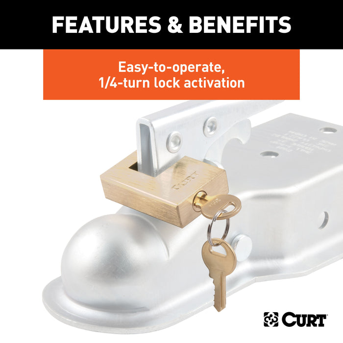 CURT Brass Trailer Tongue Coupler Lock, 1/4-Inch Pin Diameter, Up to 3/4-Inch Span Model 23546