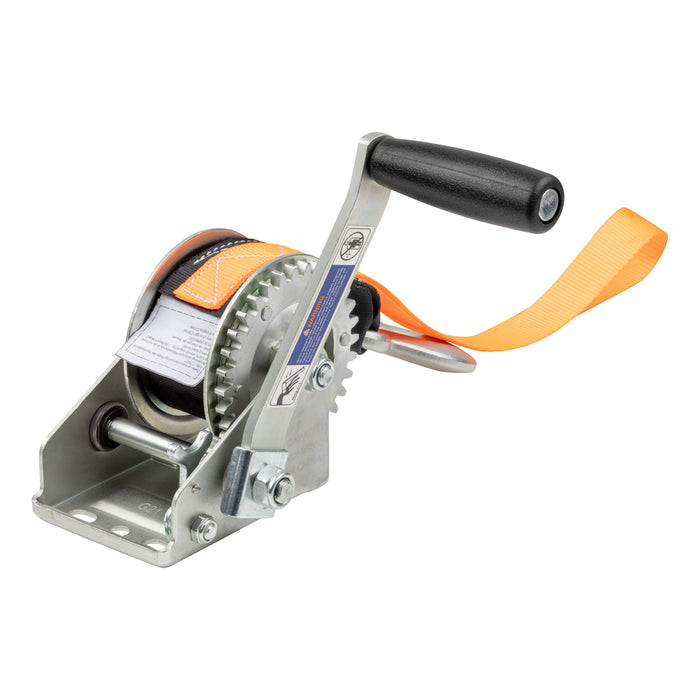CURT Manual Hand Crank Jet Ski Trailer Winch with Bow Loop, 900 lbs Capacity, 6.5-In Handle, 3.25:1 Gear Ratio, 15' Strap Model 25002