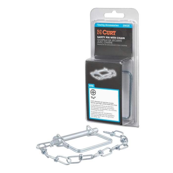 CURT Trailer Coupler Pin with 12-Inch Chain, 5/16-Inch Diameter x 3-Inch Long Model 25035