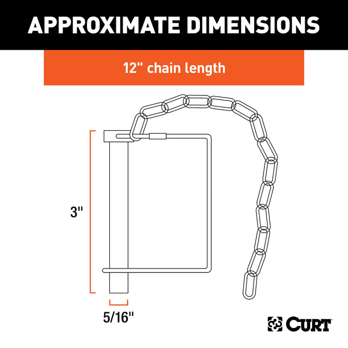 CURT Trailer Coupler Pin with 12-Inch Chain, 5/16-Inch Diameter x 3-Inch Long Model 25035