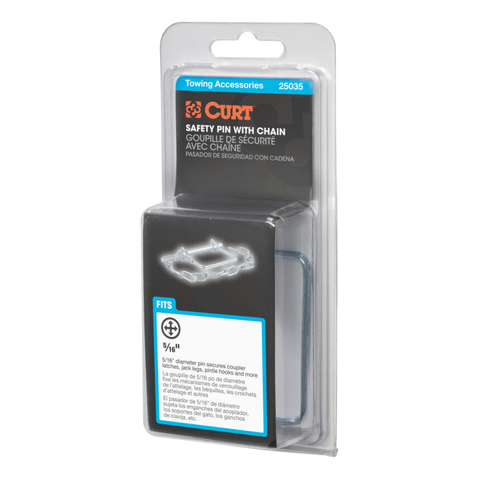 CURT Trailer Coupler Pin with 12-Inch Chain, 5/16-Inch Diameter x 3-Inch Long Model 25035