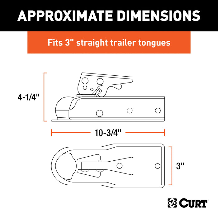 CURT Straight Tongue Trailer Coupler for 3-Inch Channel, 2-In Hitch Ball, 3,500 lbs Model 25138