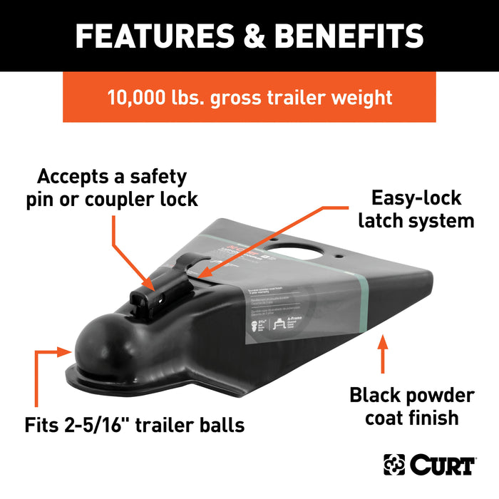 CURT Black A-Frame Trailer Coupler, 2-5/16-Inch Hitch Ball, 10,000 lbs Model 25200