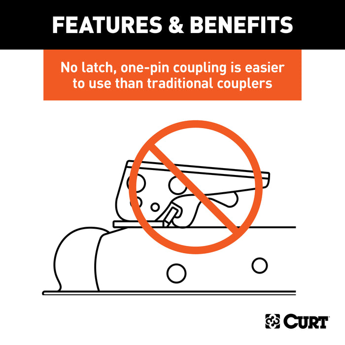 CURT QuickPin No-Latch Trailer Coupler for 2-Inch Hitch Ball, 2-1/2-In Channel, 3,500 lbs Model 25471