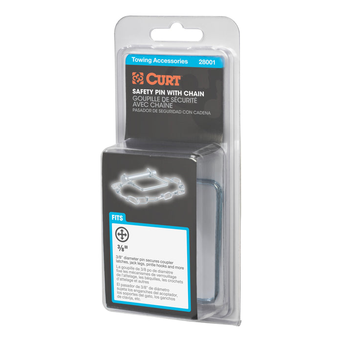 CURT Trailer Coupler Pin with 12-Inch Chain, 3/8-Inch Diameter x 2-3/4-Inch Long Model 28001