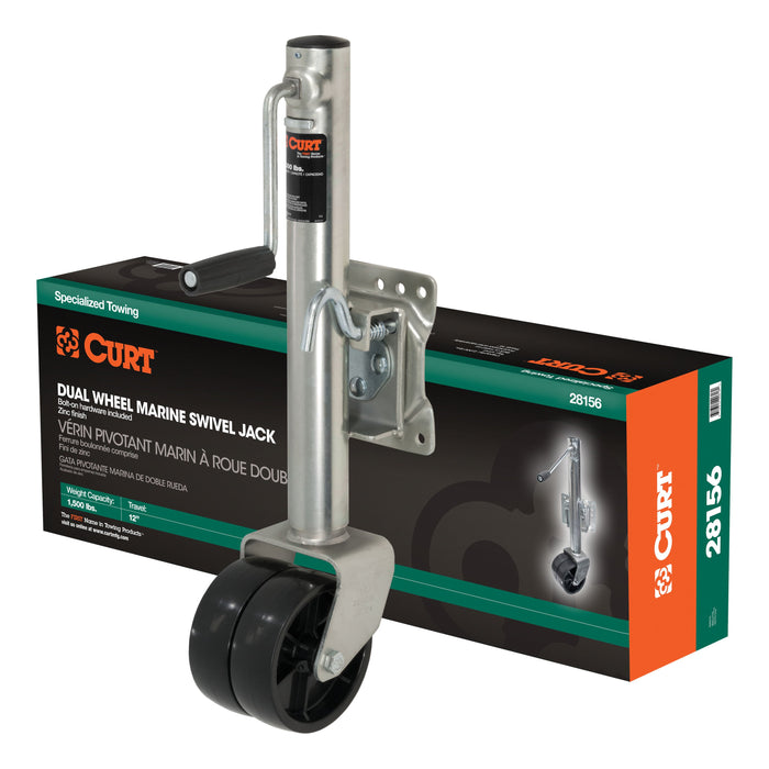 CURT Marine Boat Trailer Jack with 6-Inch Wheels, 1,500 lbs. 10-3/8 Inches Vertical Travel Model 28156