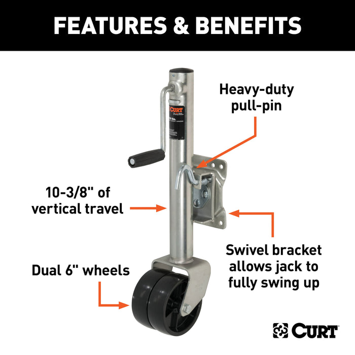 CURT Marine Boat Trailer Jack with 6-Inch Wheels, 1,500 lbs. 10-3/8 Inches Vertical Travel Model 28156