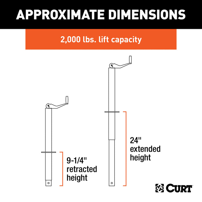 CURT A-Frame Trailer Jack, 3,000 lbs. Support Capacity, 14-3/4 Inches Vertical Travel Model 28202