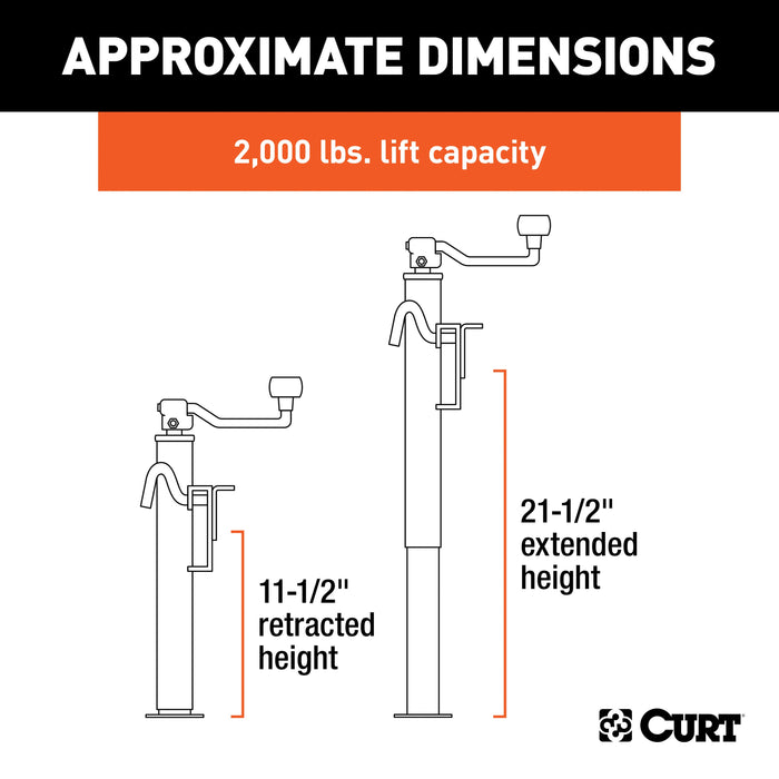 CURT Weld-On Bracket-Style Swivel Trailer Jack, 2,000 lbs. 10-1/2 Inches Vertical Travel Model 28301