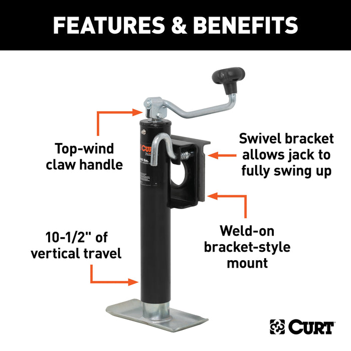 CURT Weld-On Bracket-Style Swivel Trailer Jack, 2,000 lbs. 10-1/2 Inches Vertical Travel Model 28301