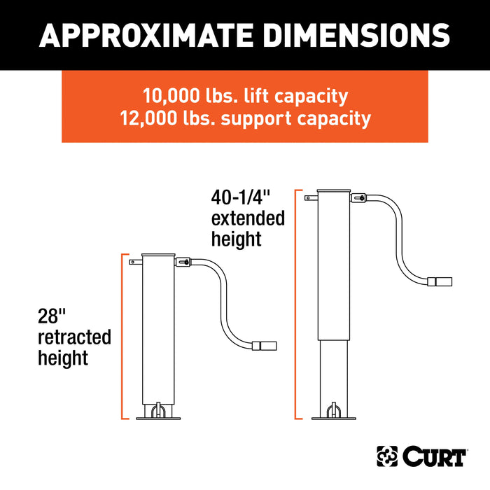 CURT Direct Weld On Heavy-Duty Trailer Jack, 12,000 lbs. 12-3/8 Inches Vertical Travel Model 28512