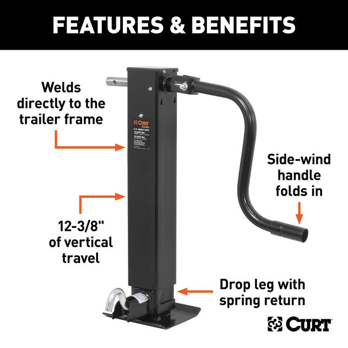 CURT Direct Weld On Heavy-Duty Trailer Jack, 12,000 lbs. 12-3/8 Inches Vertical Travel Model 28512