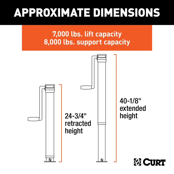CURT Direct Weld On Heavy-Duty Trailer Jack, 8,000 lbs. Support Capacity, 15 Inches Vertical Travel Model 28575