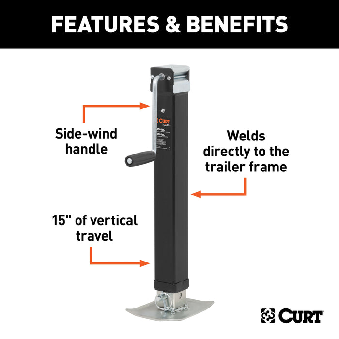 CURT Direct Weld On Heavy-Duty Trailer Jack, 8,000 lbs. Support Capacity, 15 Inches Vertical Travel Model 28575