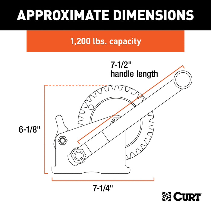 CURT Manual Hand Crank Boat Trailer Winch, 1,200 lbs Capacity, 7-1/2-Inch Handle, 4.2:1 Gear Ratio Model 29424