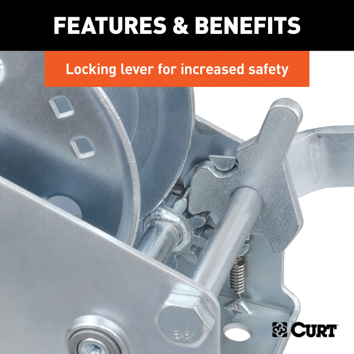 CURT Manual Hand Crank Boat Trailer Winch, 1,200 lbs Capacity, 7-1/2-Inch Handle, 4.2:1 Gear Ratio Model 29424