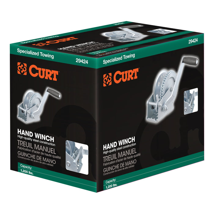 CURT Manual Hand Crank Boat Trailer Winch, 1,200 lbs Capacity, 7-1/2-Inch Handle, 4.2:1 Gear Ratio Model 29424