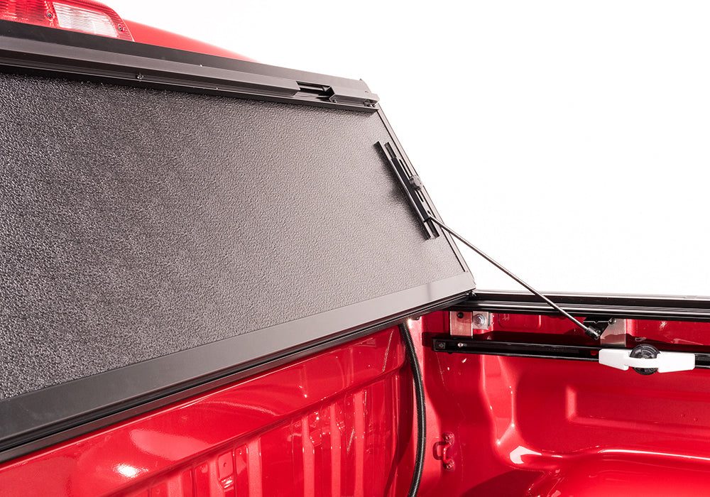 BAK BAKFlip G2 Hard Folding Truck Bed Cover - Rail Mounts Near Top of Bed Rail - Rails Can Be Lowered Using Drop Down Brackets - 2007-2021 Toyota Tundra 8' Bed with Deck Rail System without Trail Special Edition Storage Boxes Model 226411T