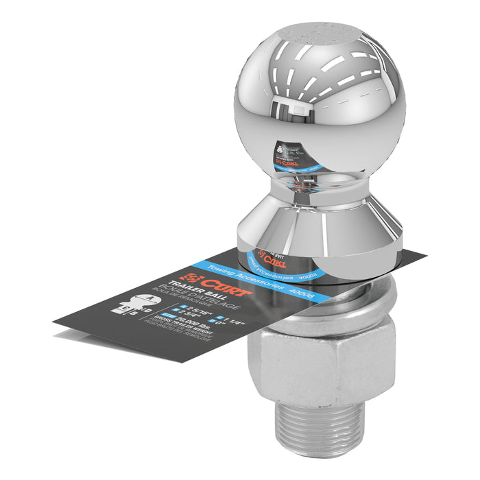 CURT Chrome Trailer Hitch Ball, 20,000 lbs, 2-5/16-Inch Diameter, 1-1/4 x 2-3/4-Inch Shank Model 40008