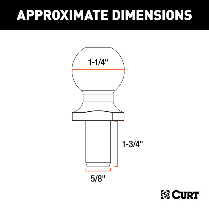 CURT Replacement Trailer Sway Control Ball, 1-1/4-Inch Diameter, 5/8 x 1-3/4-In Shank, Packaged Model 40010