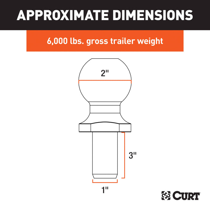 CURT Chrome Trailer Hitch Ball, 6,000 lbs, 2-Inch Diameter, 1 x 3-Inch Shank Model 40020