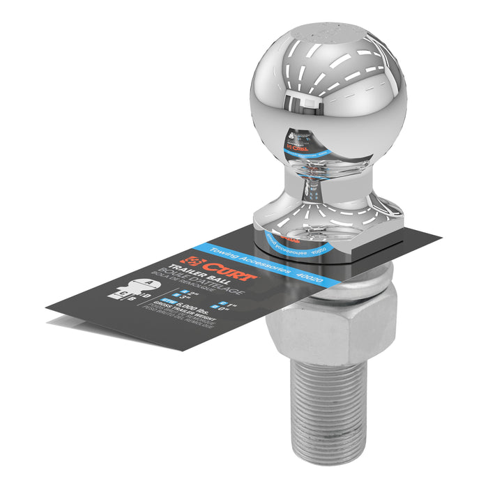 CURT Chrome Trailer Hitch Ball, 6,000 lbs, 2-Inch Diameter, 1 x 3-Inch Shank Model 40020