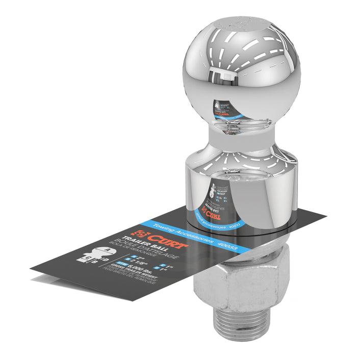 CURT Chrome Trailer Hitch Ball, 6,000 lbs, 1-Inch Rise, 2-Inch Diameter, 1 x 2-1/8-Inch Shank Model 40033