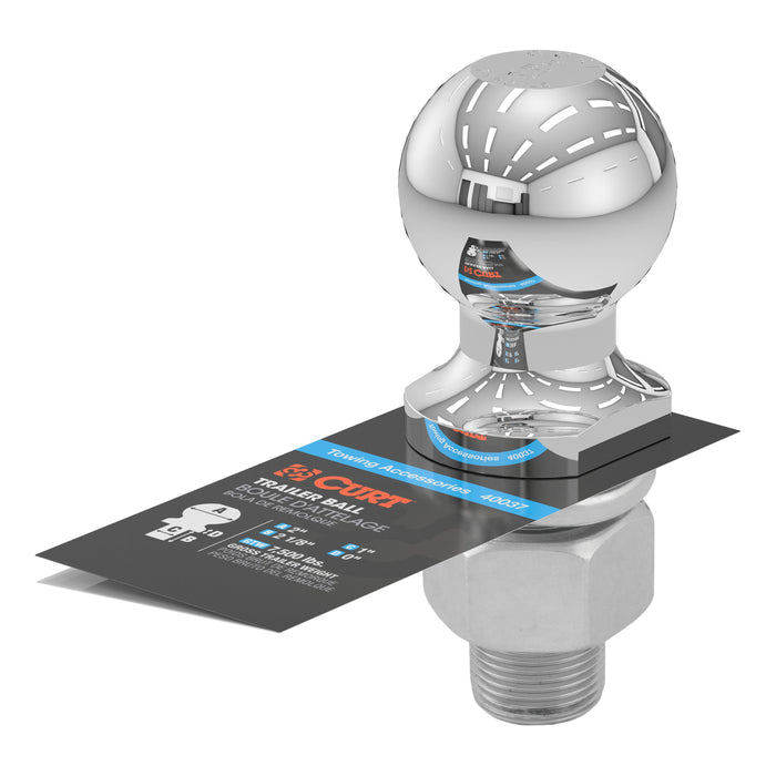CURT Chrome Trailer Hitch Ball, 7,500 lbs, 2-Inch Diameter, 1 x 2-1/8-Inch Shank Model 40037