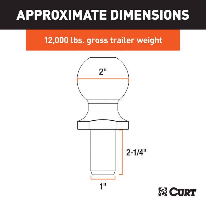 CURT Chrome Trailer Hitch Ball, 12,000 lbs, 2-Inch Diameter, 1 x 2-1/4-Inch Shank Model 40038