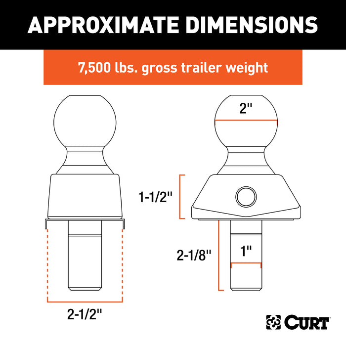 CURT RockerBall Cushion Hitch Trailer Ball 7,500 lbs, 2-Inch Diameter, 1-Inch Shank Model 40047